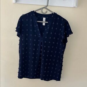 Women’s Navy Dot-Texture V-Neck Blouse